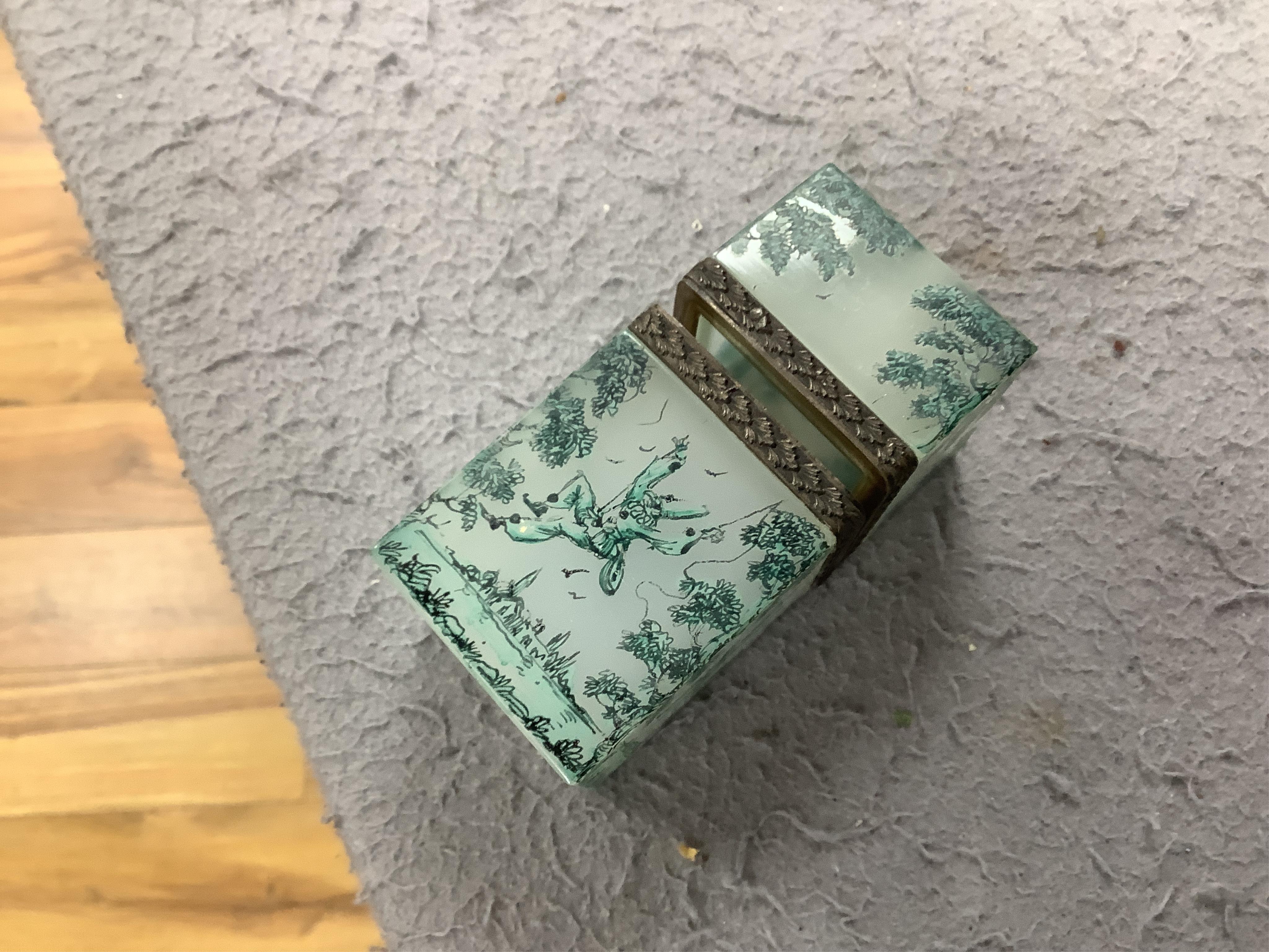 Two 19th century French enamelled opaline glass desk accessory boxes, 13.5cm. Condition - good